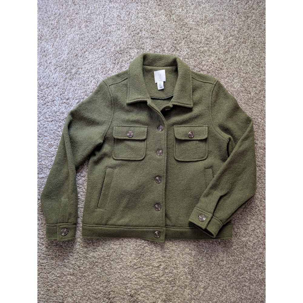 Joie Womens M Olive Green Wool Blend Utility Shacket Coat Military Jacket